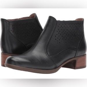 Dansko Black Leather Perforated Ankle Booties
